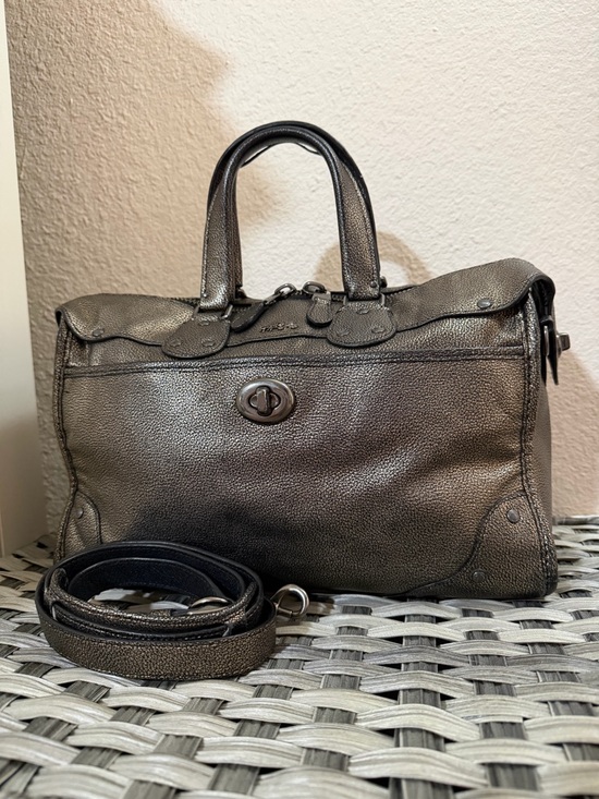 Coach Handbags - Coach Rhyder Satchel Metallic Two Tone Leather Brass Black - Style 33739